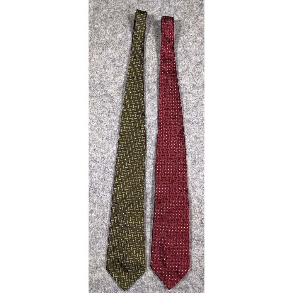 Allea Milano 100% Silk Ties Made In Italy 1-Green Gold  1-Red Gold Geometric